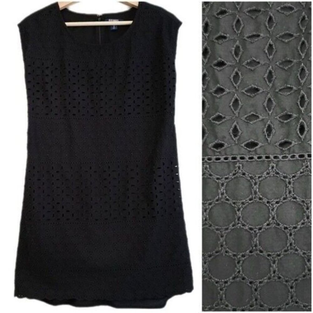 OLD NAVY 100% Cotton Medallion Eyelet Sleeveless Mini Summer Dress Black Sz XS